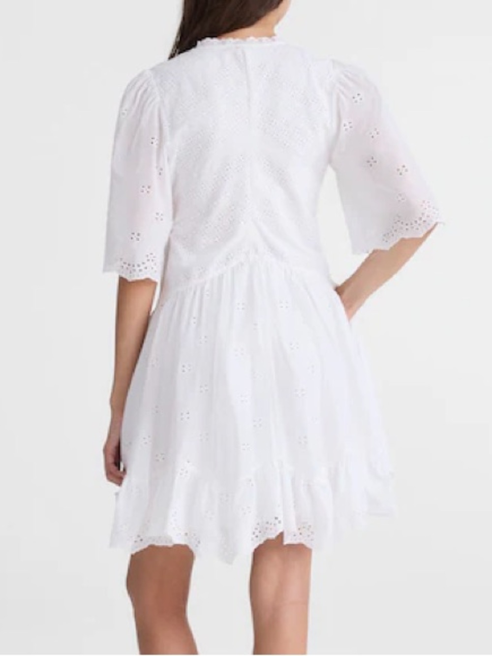 Madewell White Eyelet Flutter Sleeve Mini Dress in Cotton Size 2 - Picture 7 of 10